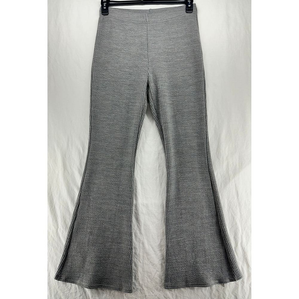 American Eagle Grey Ribbed Knit Flare Pants High Waisted Bell Bottom Leggings M